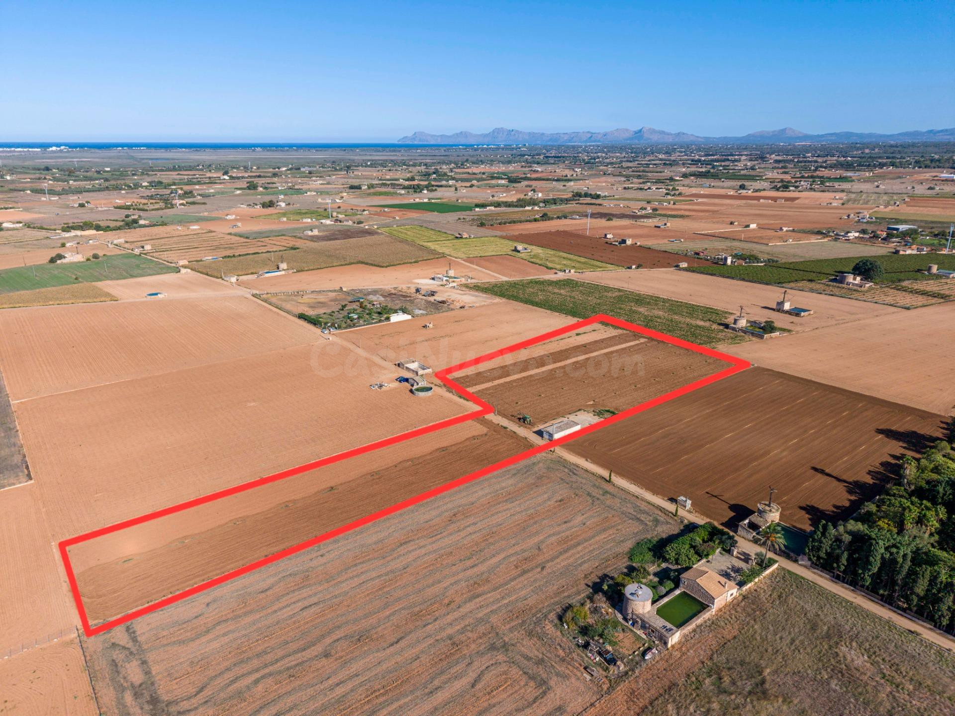 Terreno rústico de 14.206 m2 en Sa Pobla con construcción agrícola, aljibe y sistema de riego