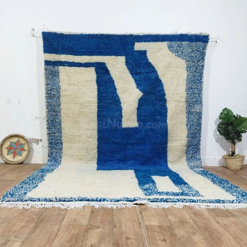 Alfombra artesanal bereber de lana natural, diseño vanguardista