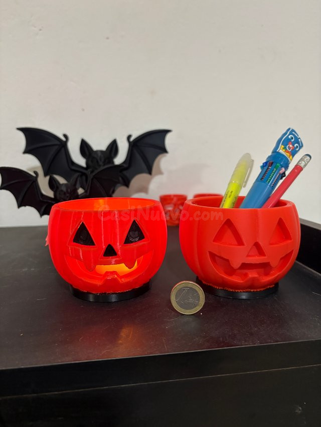 Kit decorativo Halloween: 2 lapiceros y portavelas en forma de calabaza - foto 2