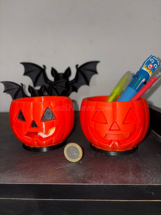 Kit decorativo Halloween: 2 lapiceros y portavelas en forma de calabaza - foto 4