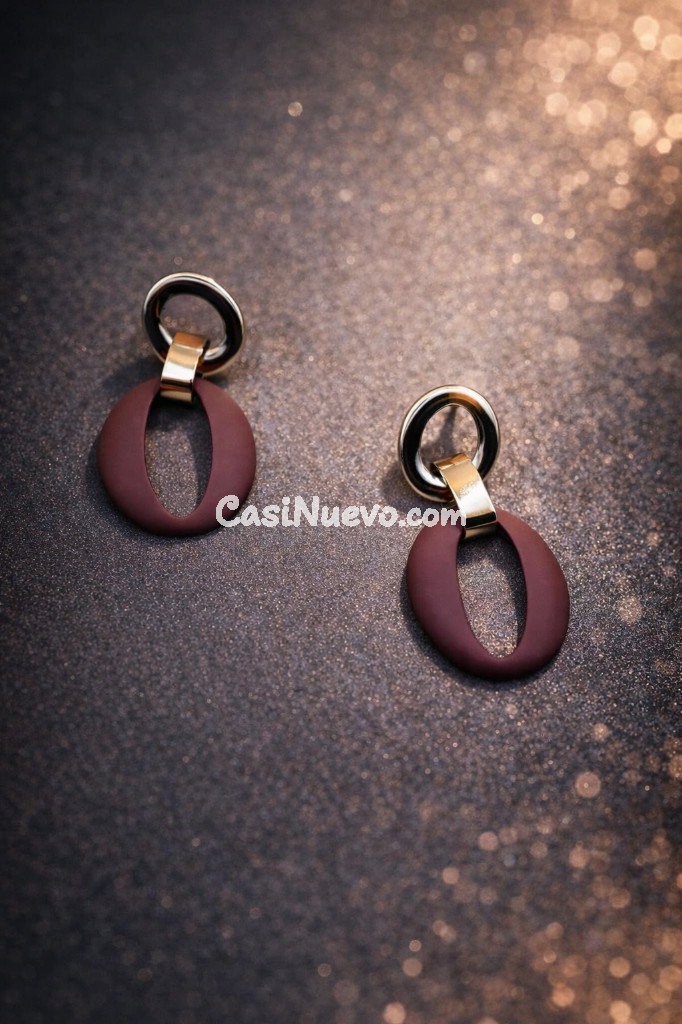 pendientes mujer dorado y burdeos - foto 3
