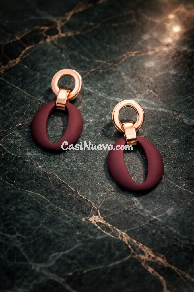 pendientes mujer dorado y burdeos