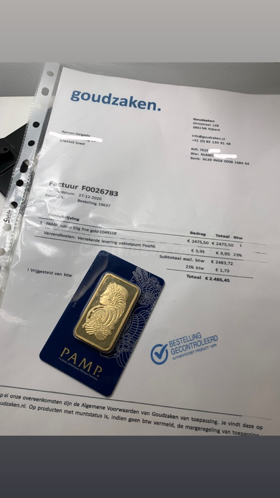 Lingote de oro PAMP Suisse 50g con certificado - foto 4