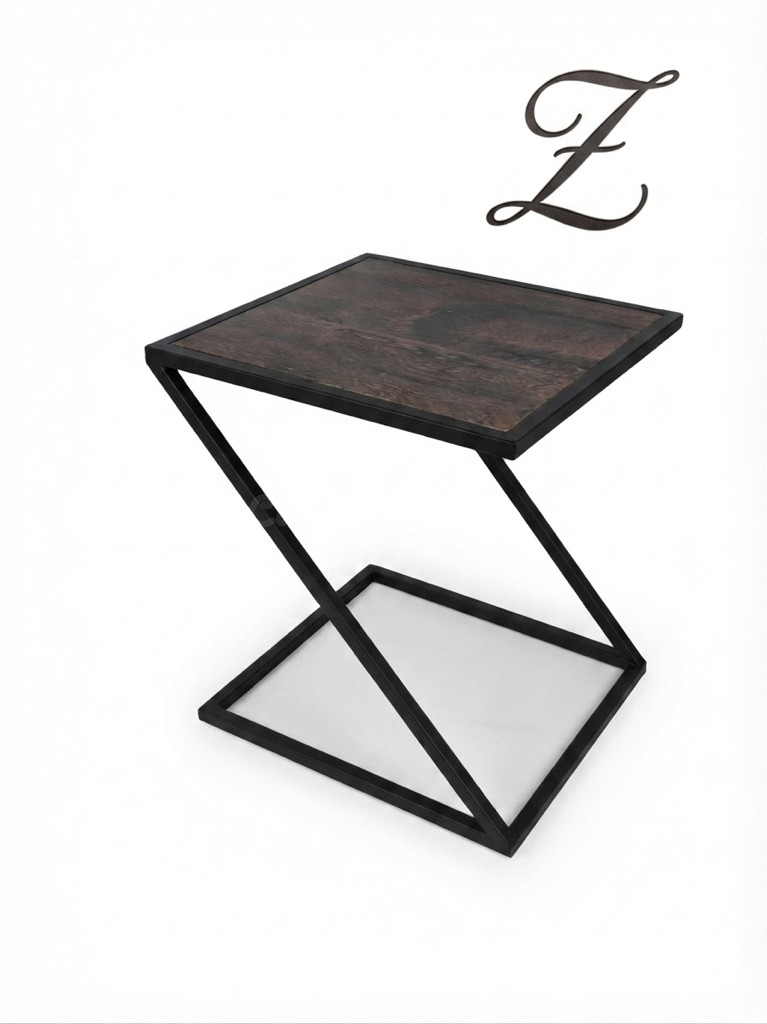 Mesa Auxiliar Diseño Z Industrial Madera y Metal Negra