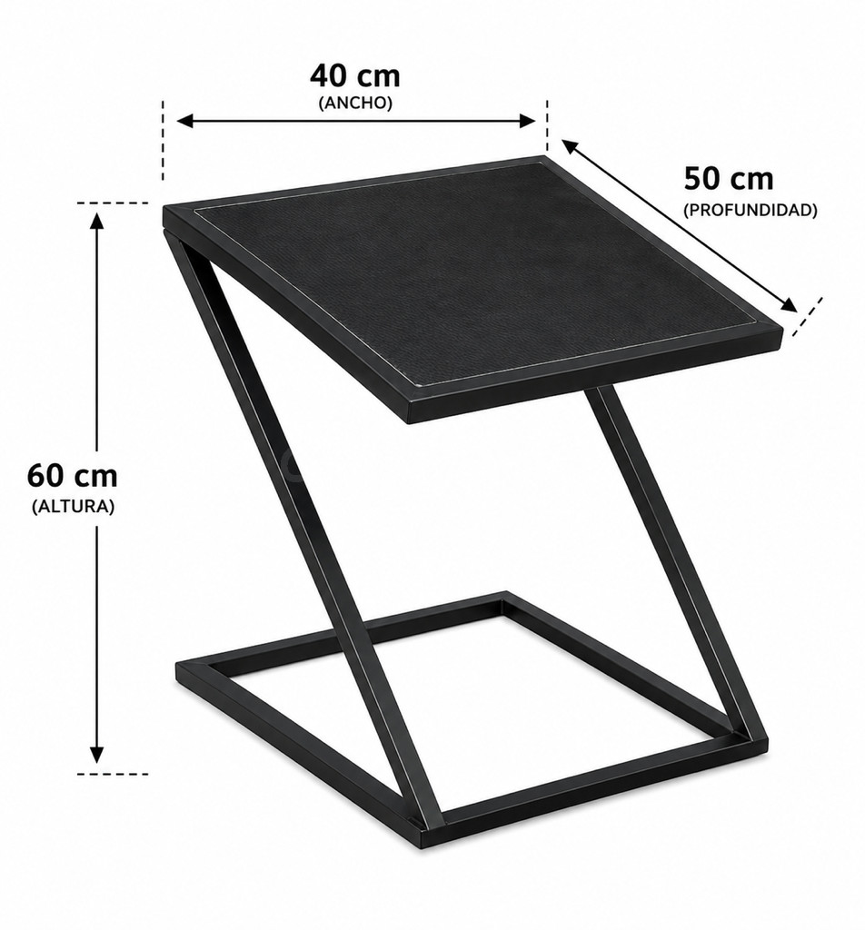 Mesa Auxiliar Diseño Z Industrial Madera y Metal Negra - foto 2