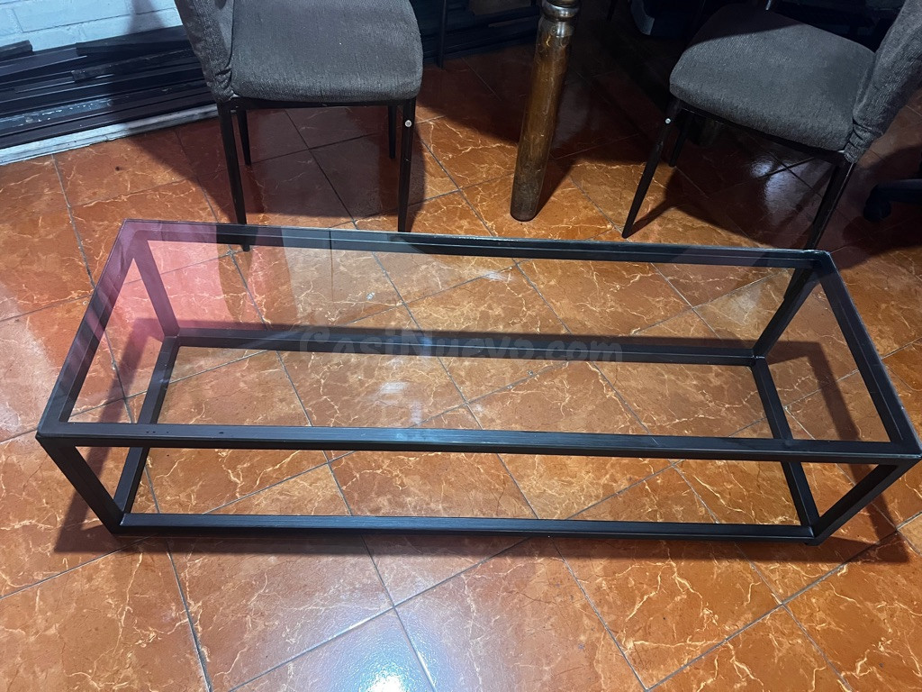 Mesa de Centro Cristal y Metal Negro - Diseño Moderno - foto 2