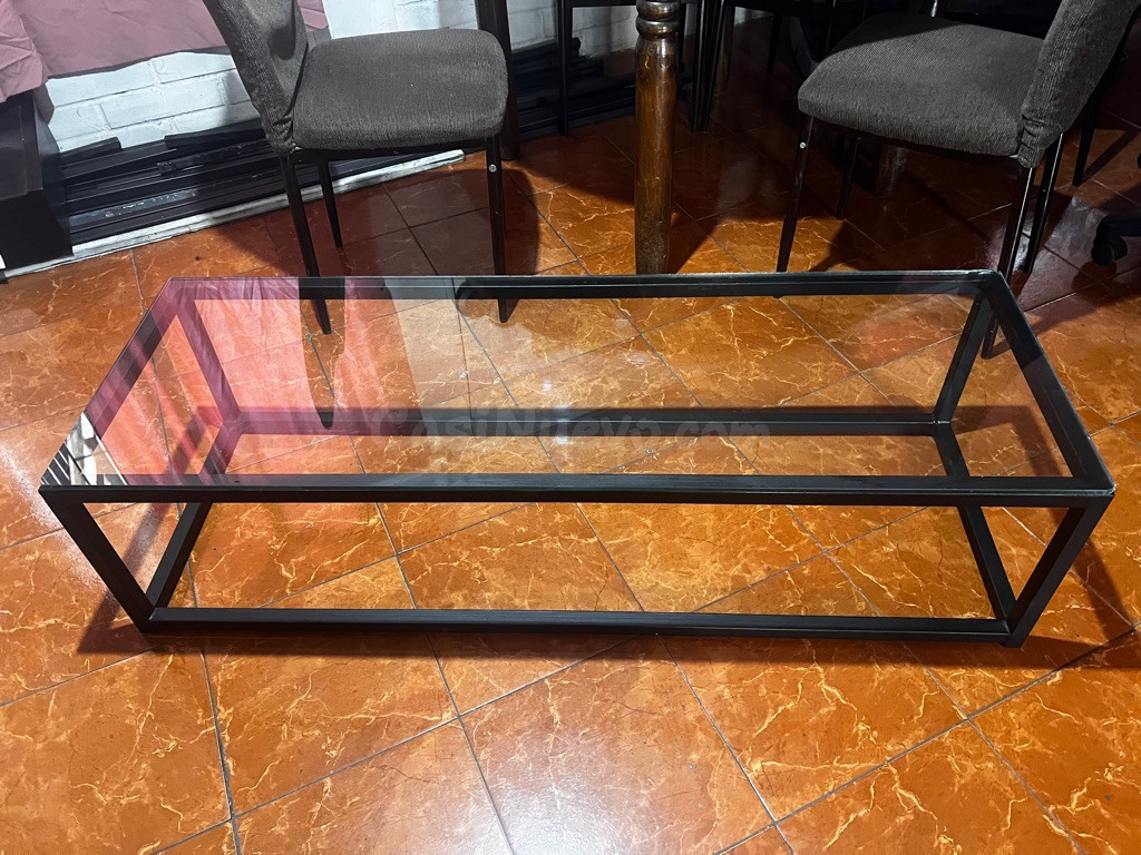 Mesa de Centro Cristal y Metal Negro - Diseño Moderno - foto 3