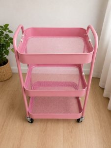 Carrito auxiliar rosa 3 niveles con ruedas - foto 4