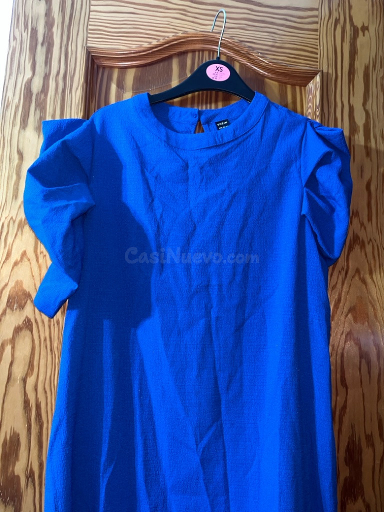 Vestido Azul Eléctrico Mangas Abullonadas - foto 5