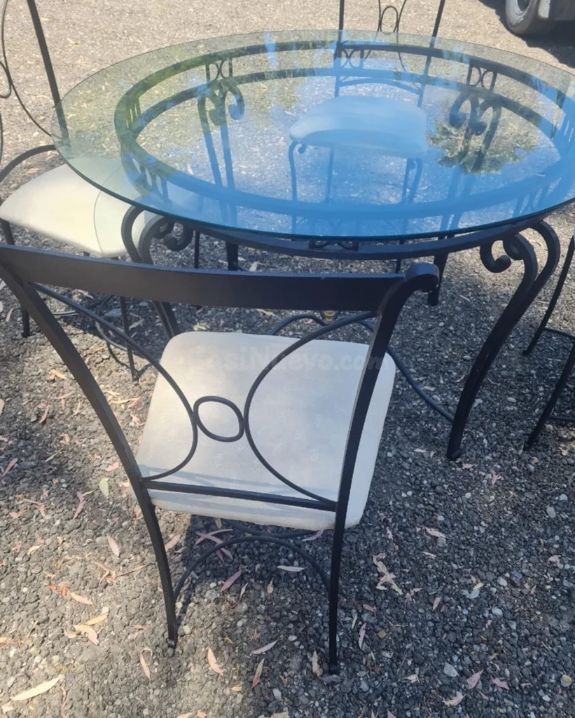 Conjunto Mesa Cristal y 4 Sillas Forja - foto 3