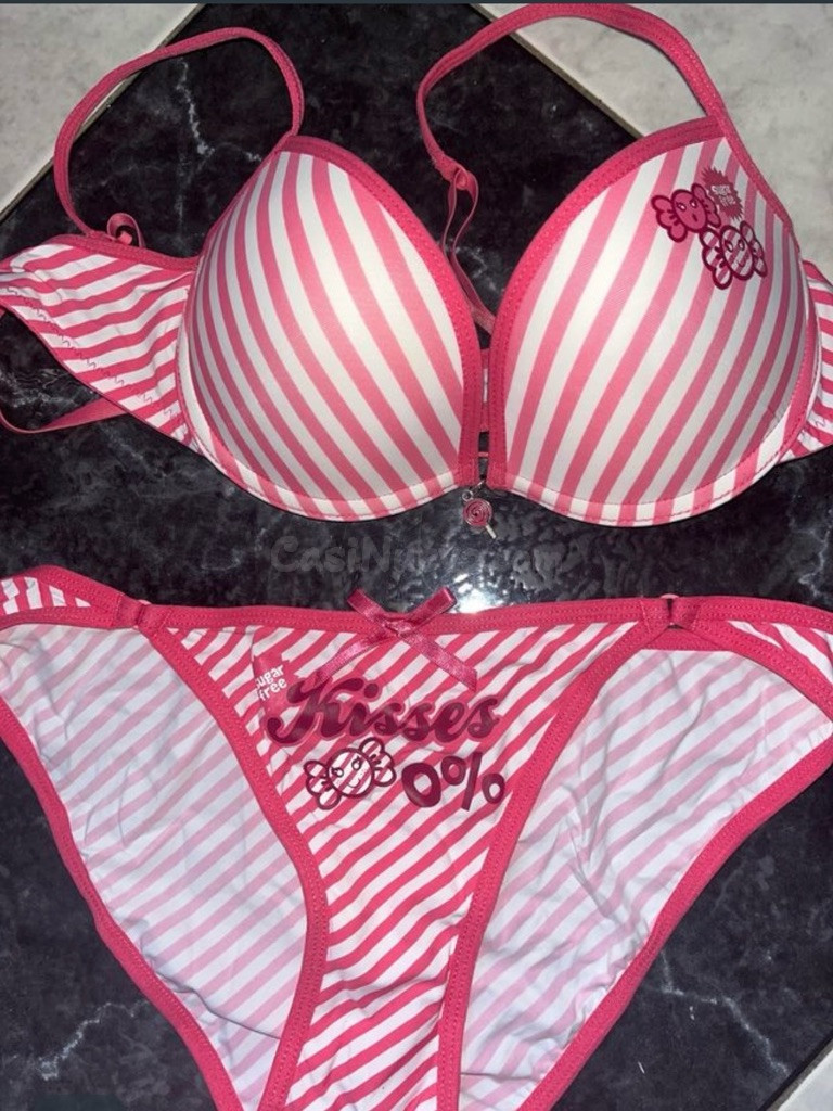Conjunto Lencería Gisela Rayas Rosas y Blancas Talla S