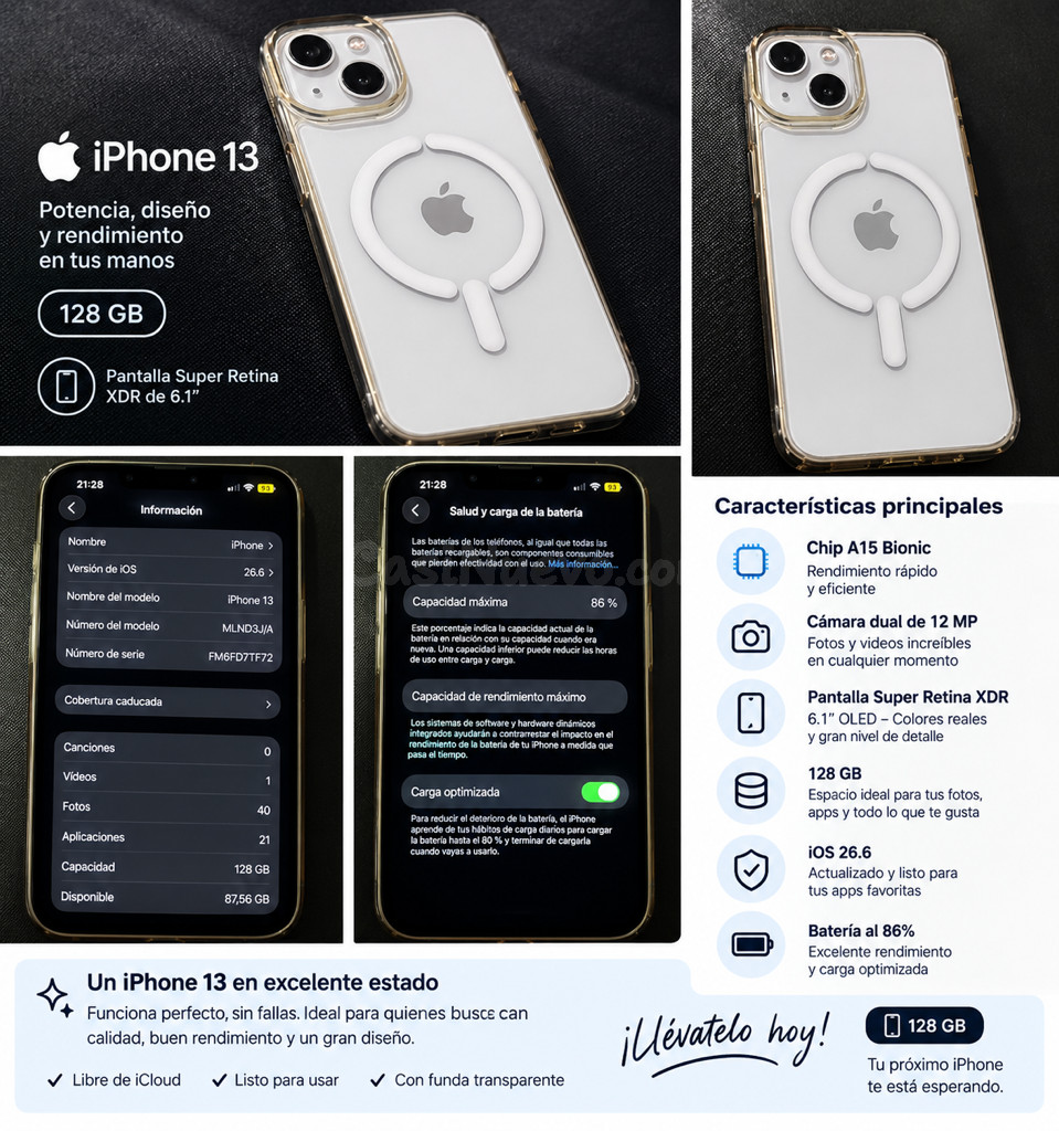 iPhone 13 128GB Starlight - ¡Listo para usar!