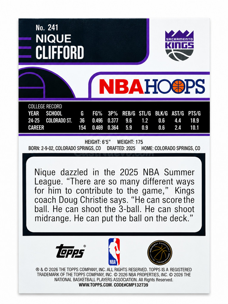 Topps NBA Hoops Nique Clifford Rookie Card - foto 3