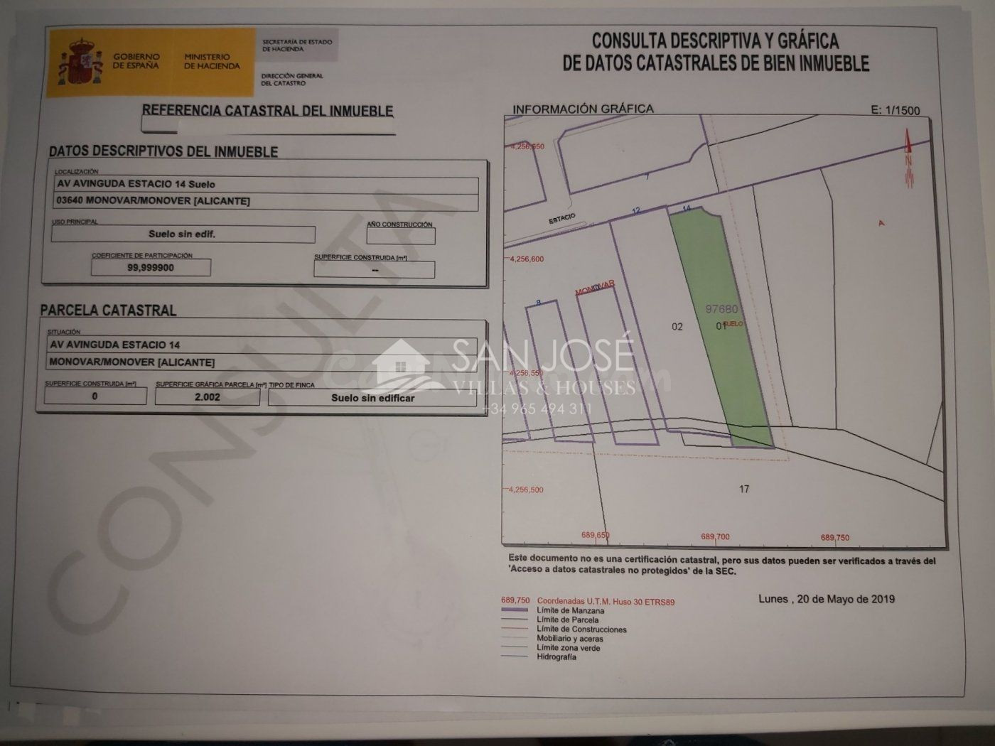 SE VENDE PARCELA DE TERRENO INDUSTRIAL EN LA AVENIDA DE LA ESTACIÓN EN MONOVAR
