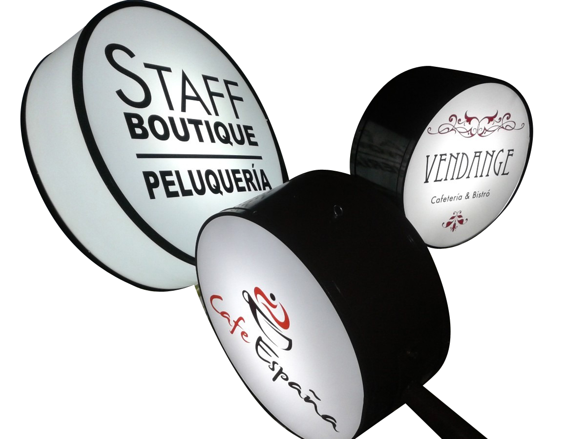 Cartel con luz interna circular para negocios