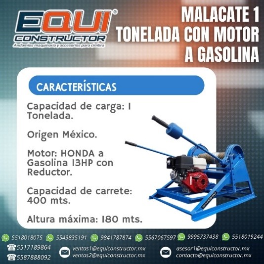 Malacate 1 tonelada Con Motor a Gasolina