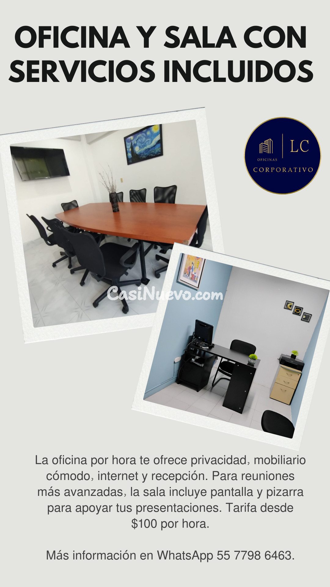 Oficina y Sala de Reuniones por Hora