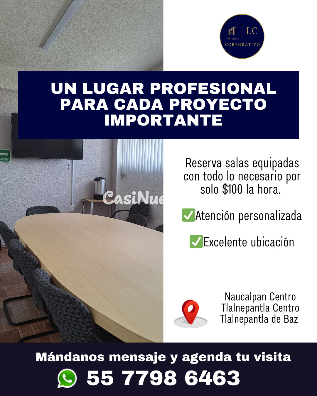 Sala de reuniones equipada para alquiler