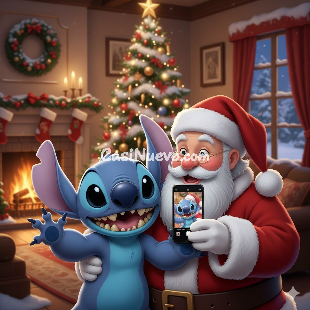 Stich y Santa en Navidad