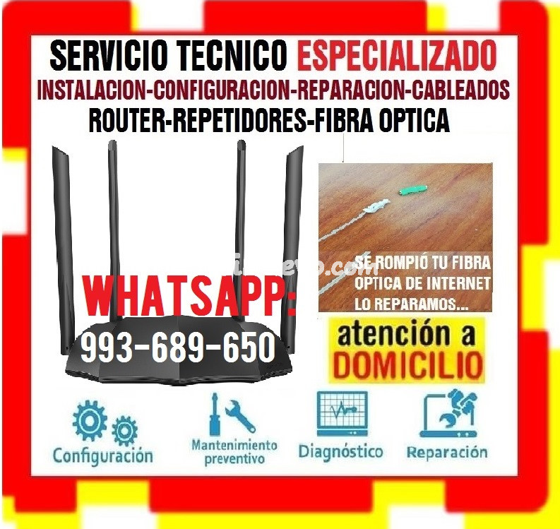 Servicio tecnico especializado a internet,repetidores,fibra optica,cp laptop cableados