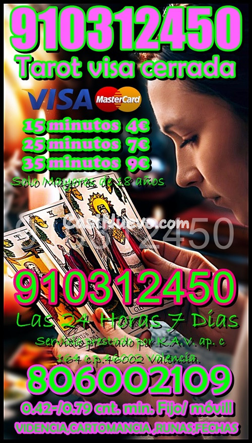 Tarot fiable , Videncia  AQUÍ ESTA LA RESPUESTA LLÁMANOS LAS 24 HORAS  TAROT Y VIDENCIA  9 EUR 35MIN