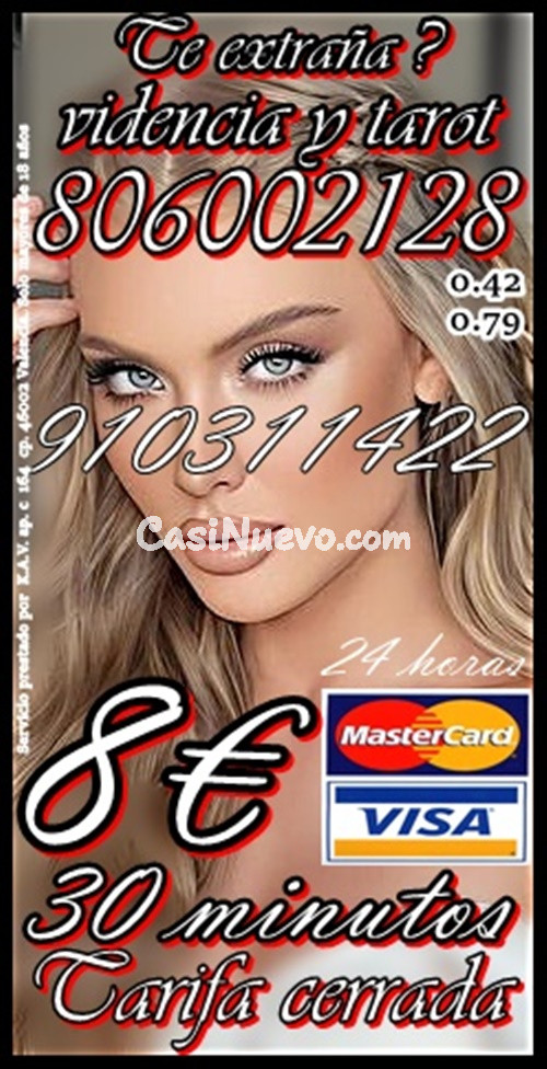 Tarot telefónico 806 y visa con tarifa cerrada ,videntes reales ,cartomantes