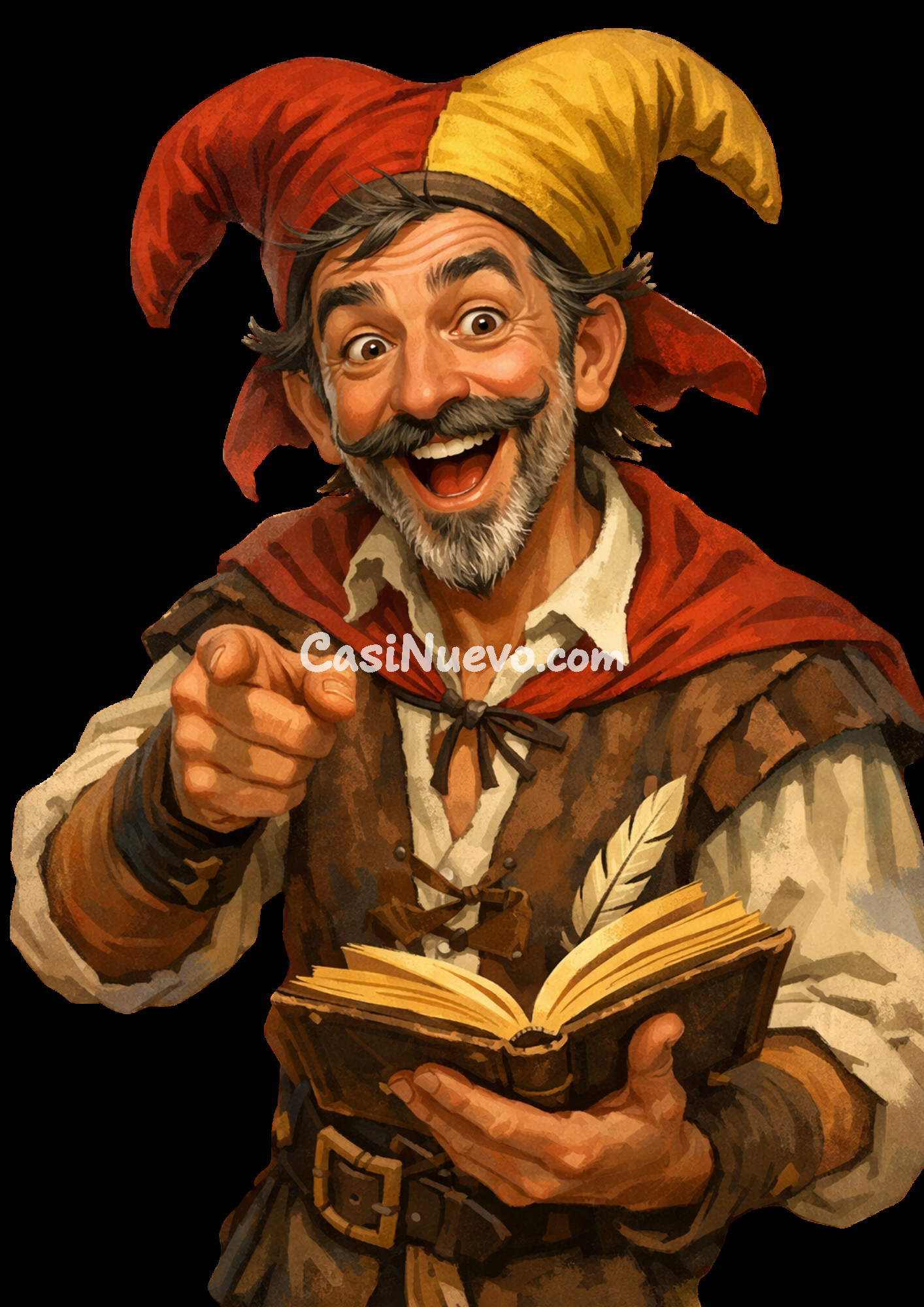 Ilustración de un payaso con un libro