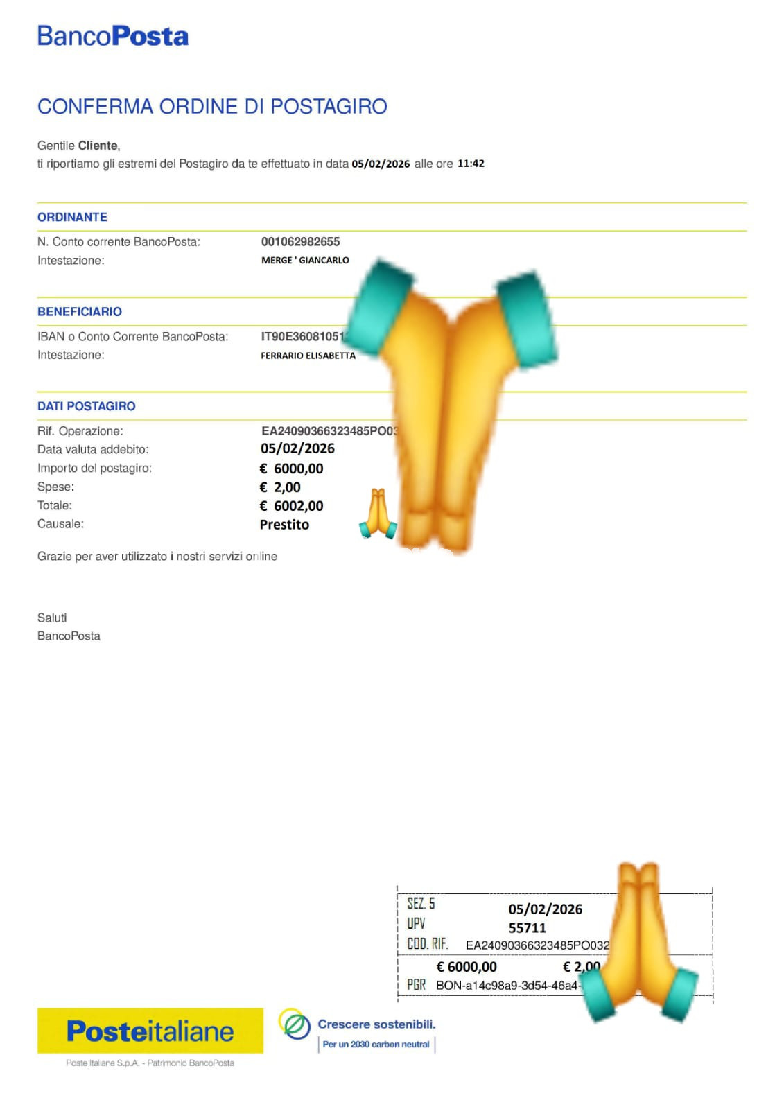 Recibo de confirmación de postagiro