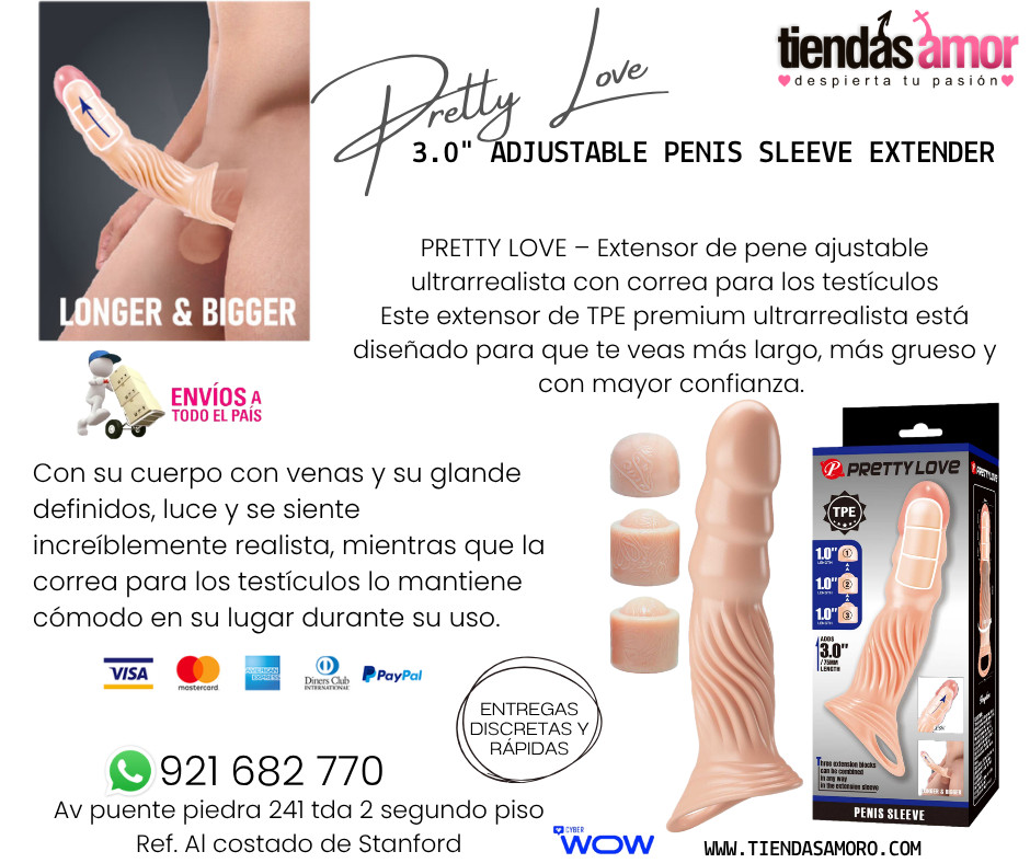 Pretty Love 3.0" Adjustable Penis Sleeve Extender/juguetes lubricantes potencia sexual en Puente Piedra 921682770