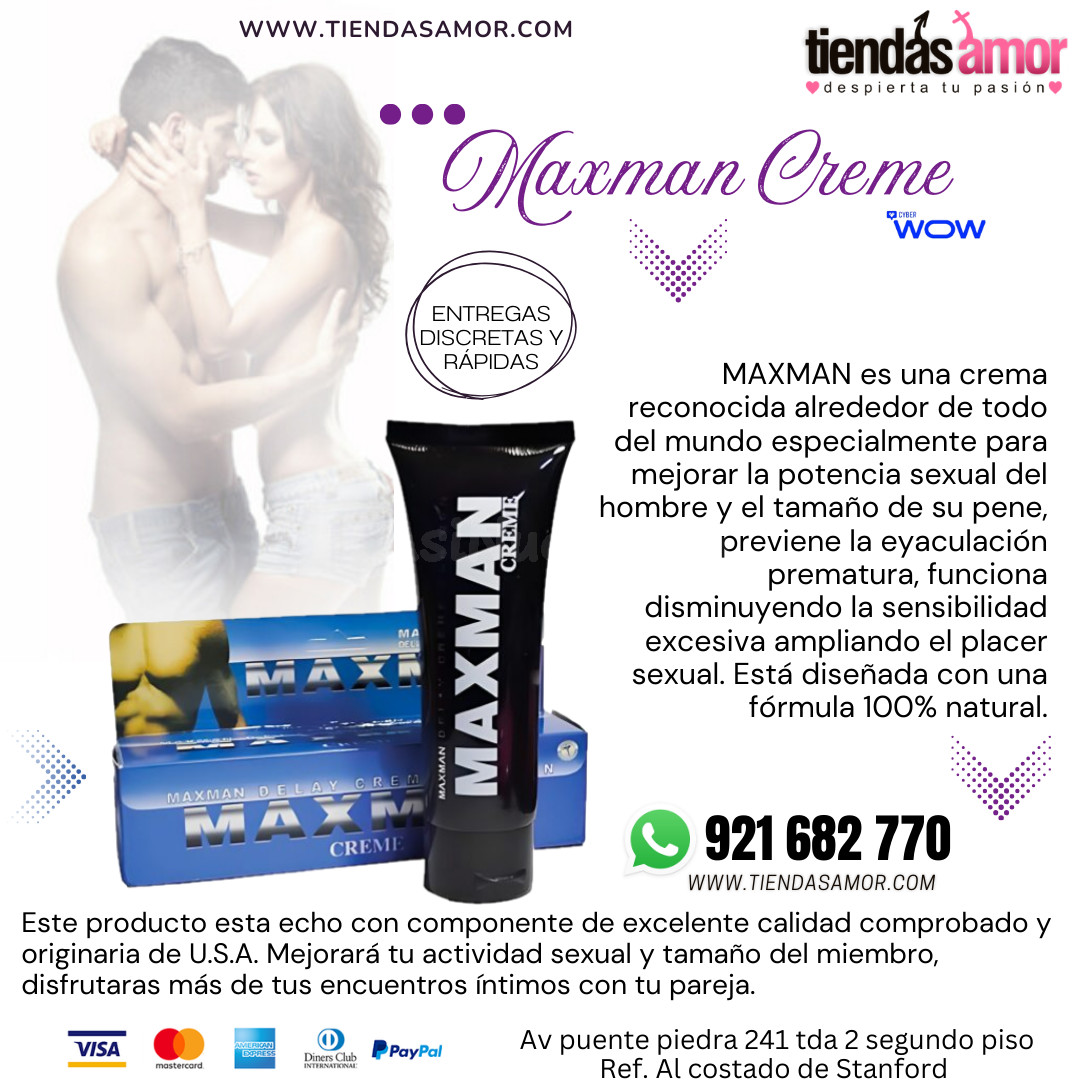 Crema retardante Maxman para hombres Aumento de la resistencia sexual /juguetes lubricantes potencia sexual en Puente Piedra 921682770