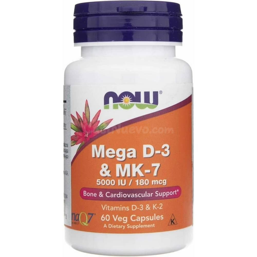 NOW Foods Mega D3 & MK-7 – 5000 UI Vitamina D3 + 180 µg Vita