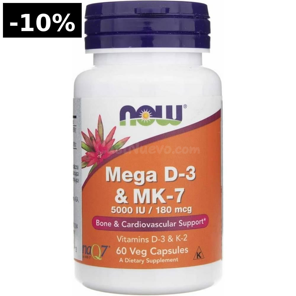 NOW Foods Mega D3 & MK-7 – Vitamina D3 y K2 para Huesos, Cor