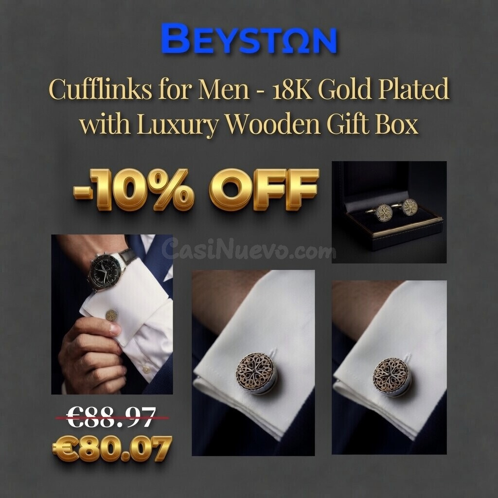 Elegant Cufflinks for Men – Chapados en Oro de 18K con Caja de Regalo de Madera de Lujo ✨