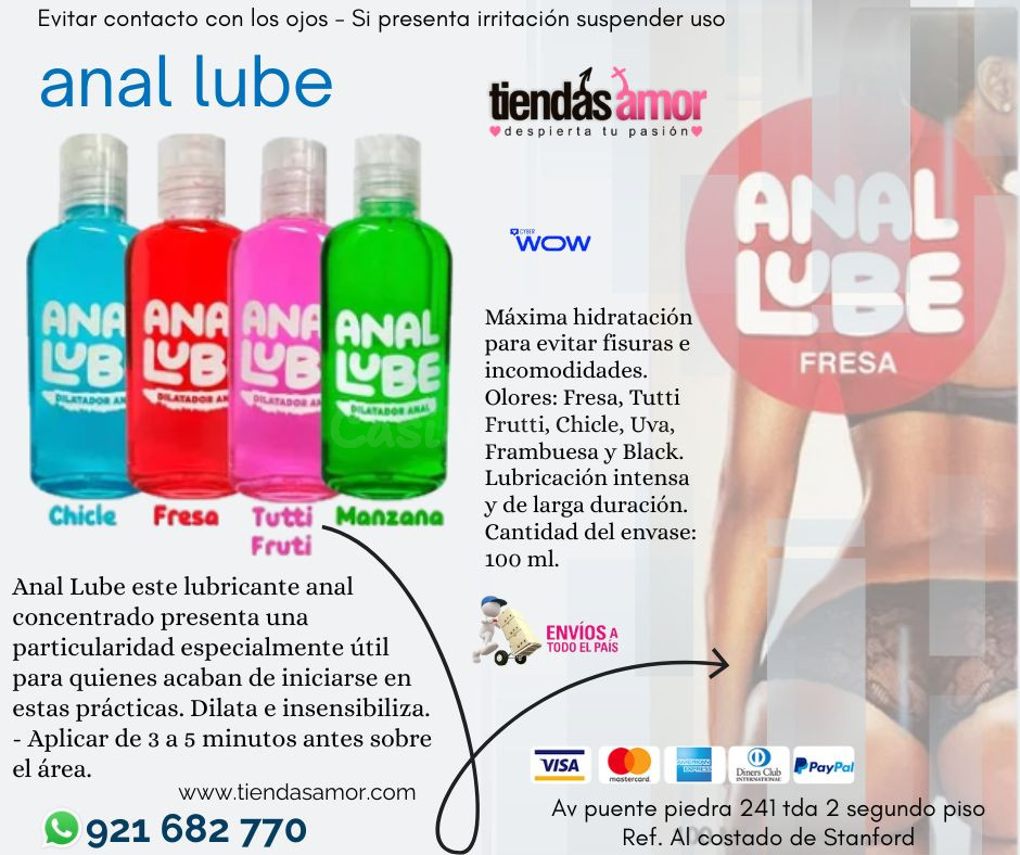 Lubricante Anal lube sabores diferentes: Chicle, Fresa, Tutti Frutti y Manzana./juguetes lubricantes potencia sexual en Puente Piedra contactar-whatsapp: 921682770