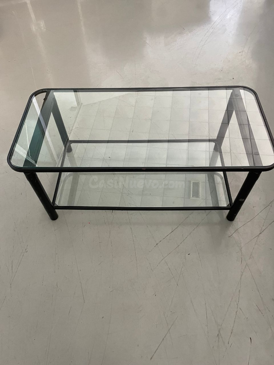 Mesa de centro cristal y metal negra