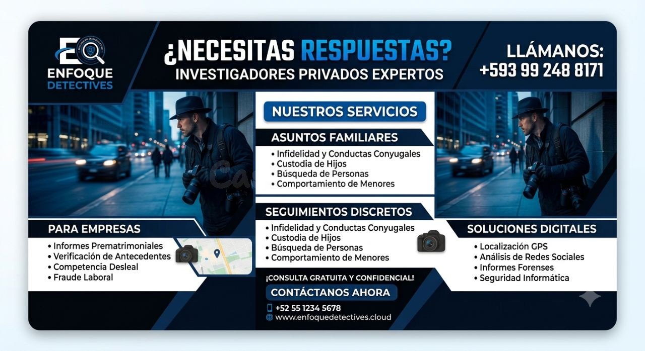 Detectives Investigadores Infidelidades +593985413563
