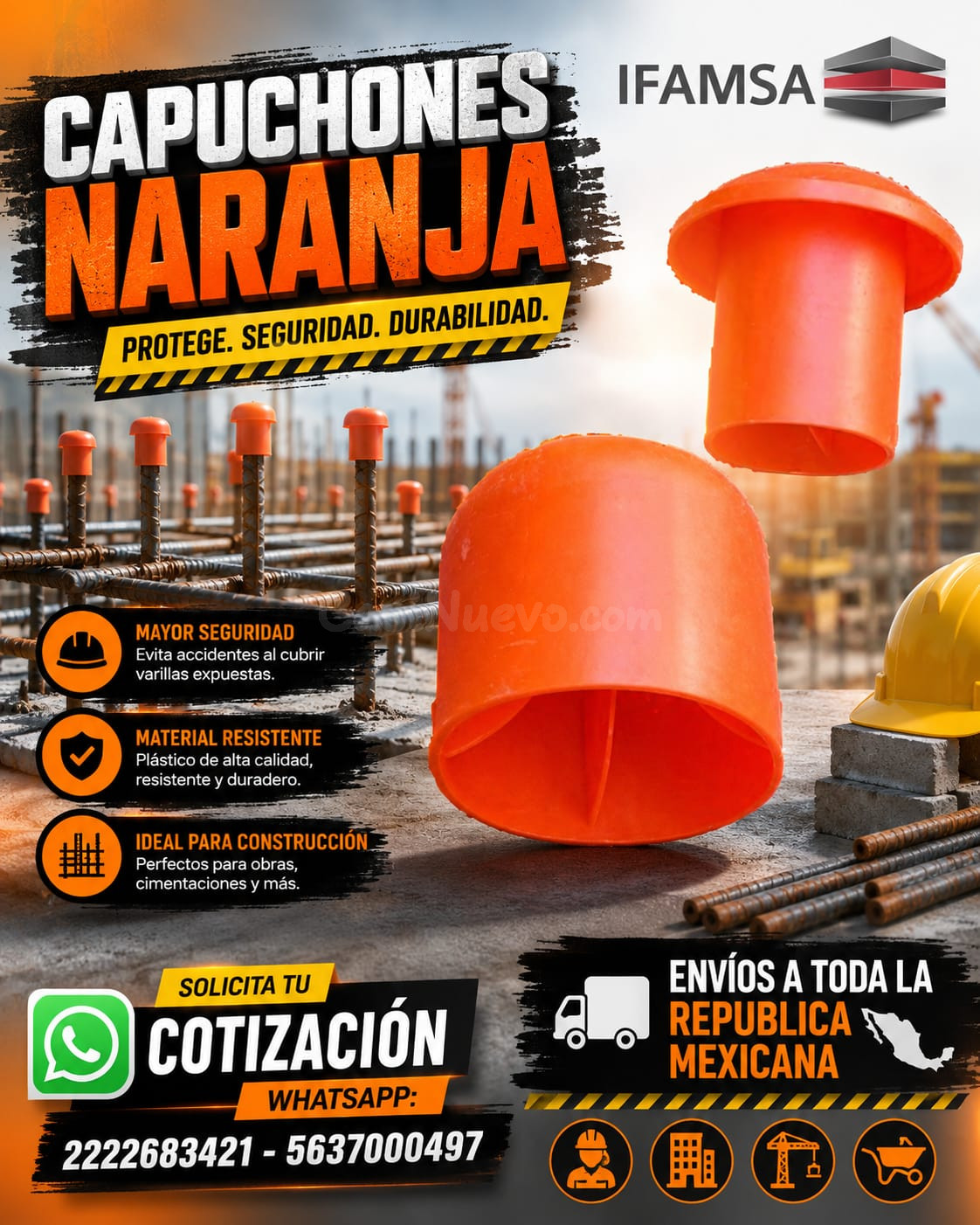 CAPUCHONES NARANJA PROTECTORES DE VARILLA