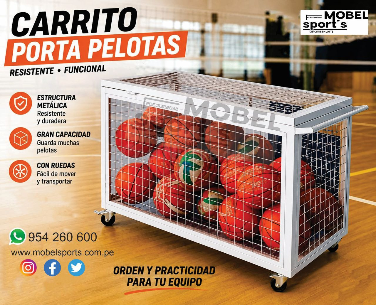 Carrito porta pelotas deportivas metalico / MOBEL SPORTS