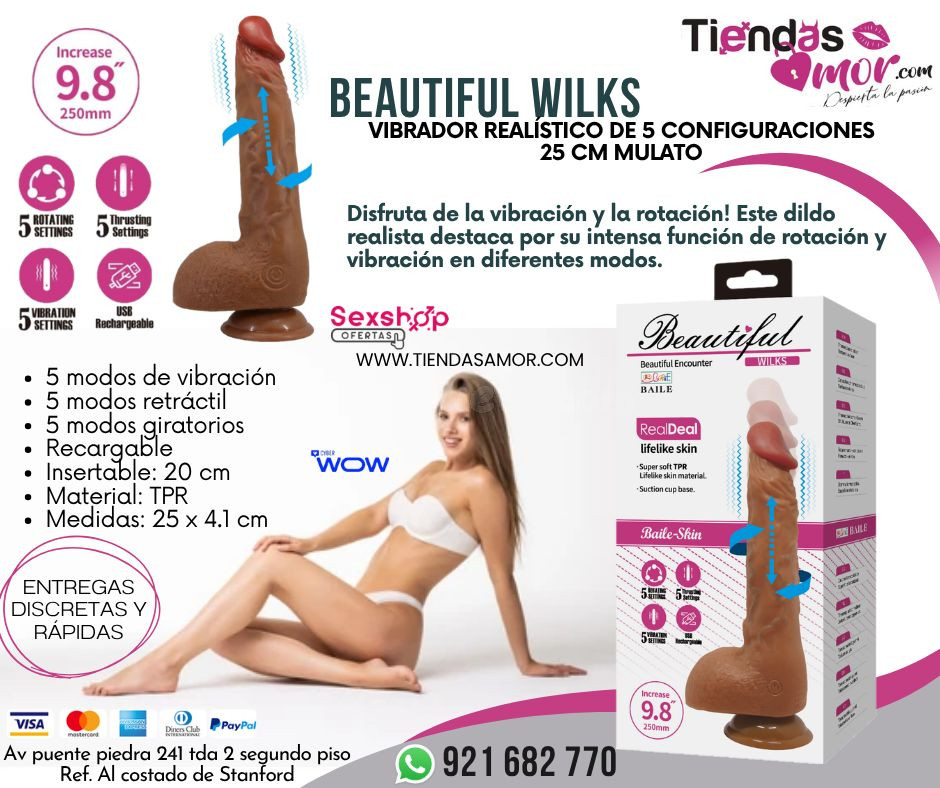 BEAUTIFUL WILKS VIBRADOR REALÍSTICO DE 5 CONFIGURACIONES 25 CM MULATO/Tienda para Adultos Novedades y Productos Exclusivos 921682770 ENVIOS NACIONAL Lima y Provincia