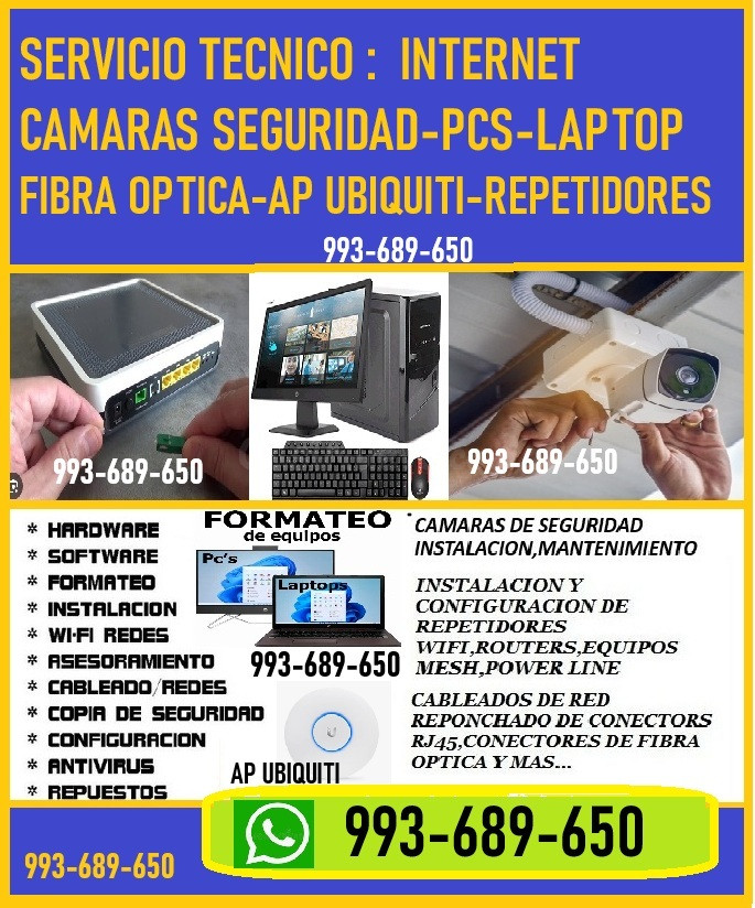 REPARACION INTERNET,REPETIDORES,FIBRA OPTICA,PCS,CAMARAS SEGURIDAD...