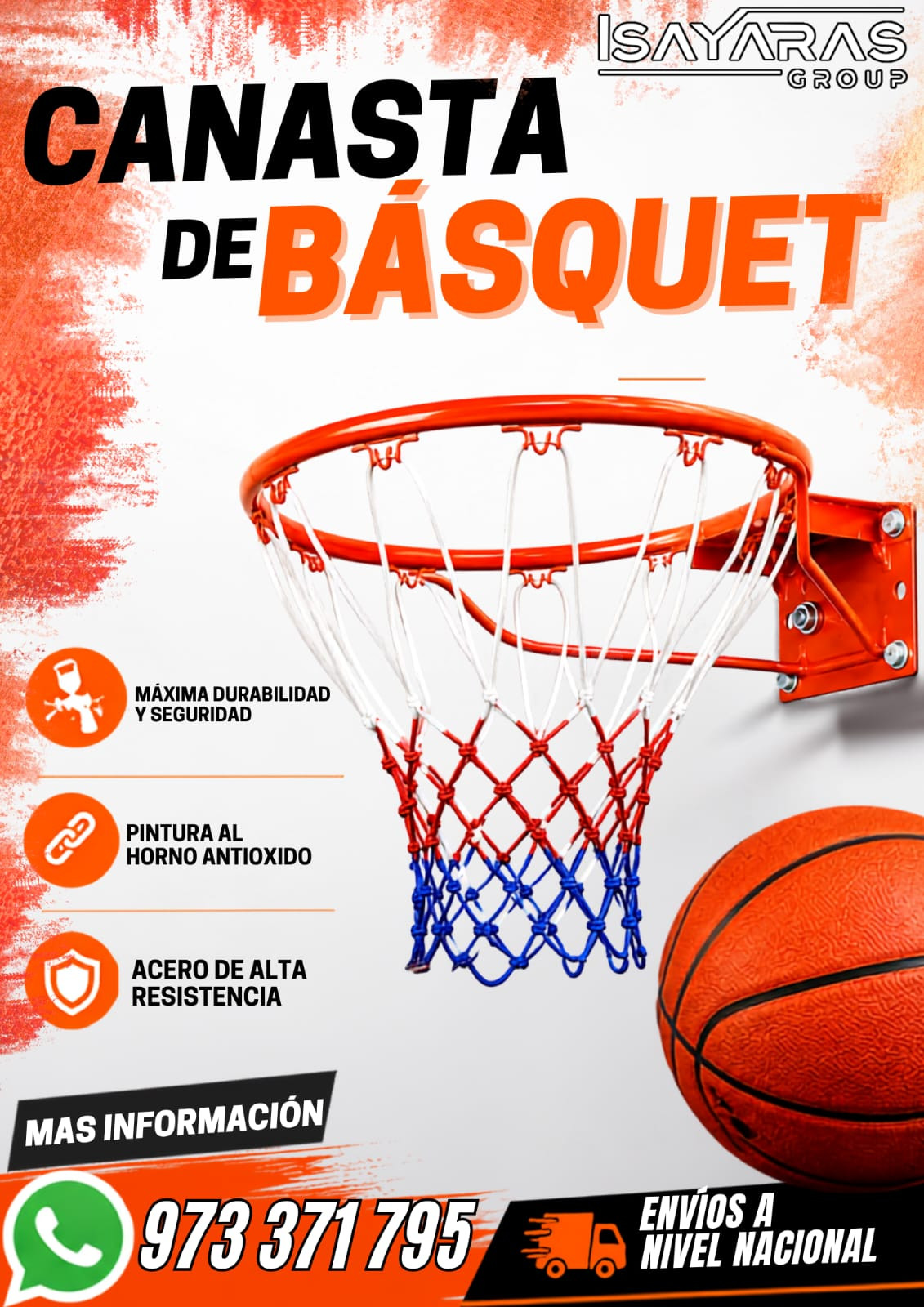 CANASTA DE BASQUET RESISTENTE PARA TODO TIPO DE TABLERO- ISA - foto 3