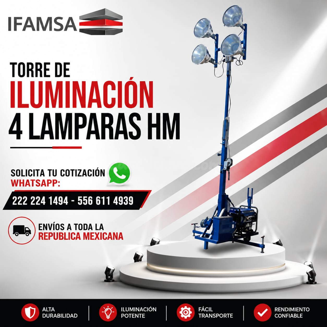 TORRE DE ILUMINACIÓN 4 LAMPARAS HYPERMAQ