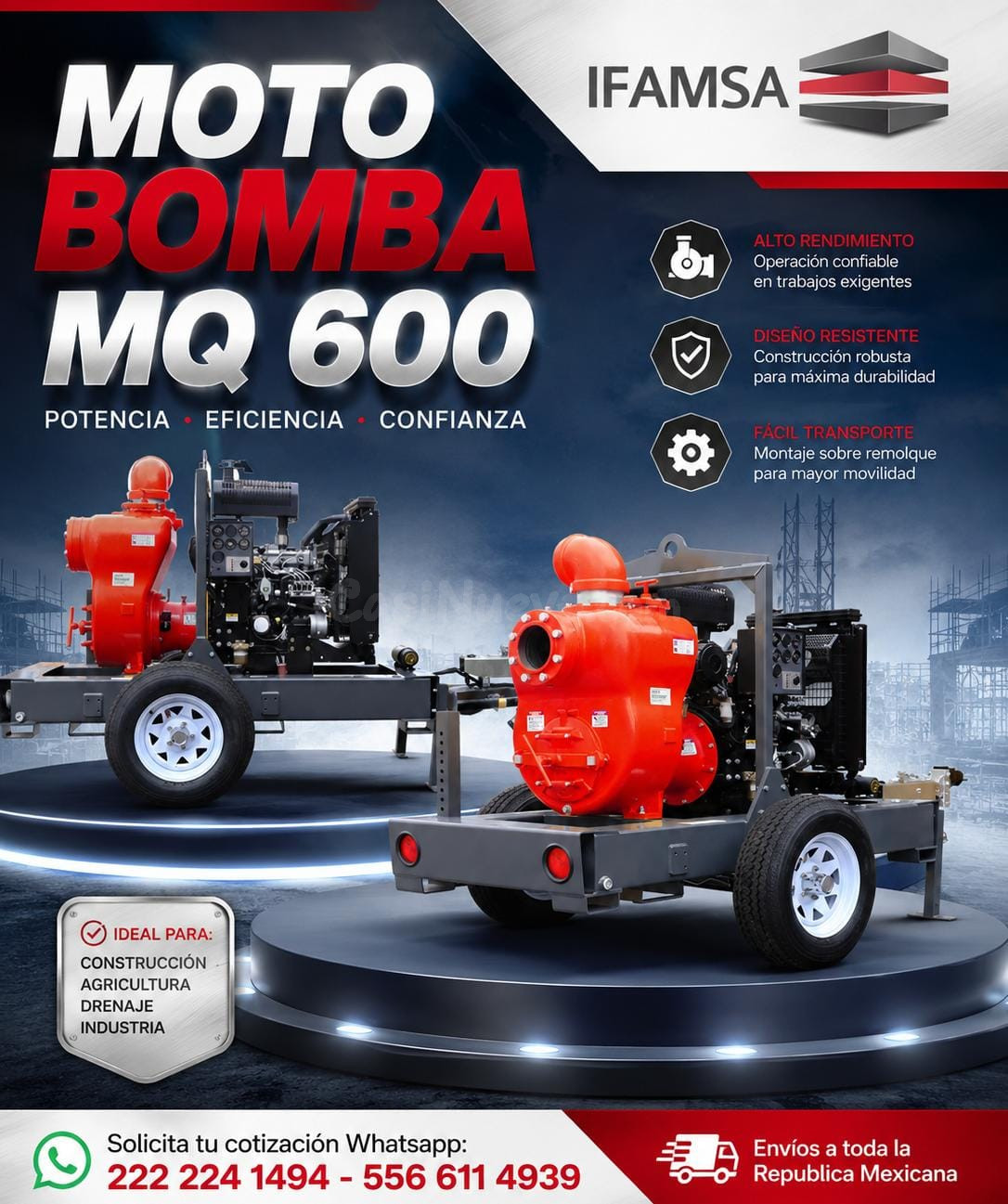 BOMBA TRAGASOLIDOS CIPSA MULTIQUIP MQ600