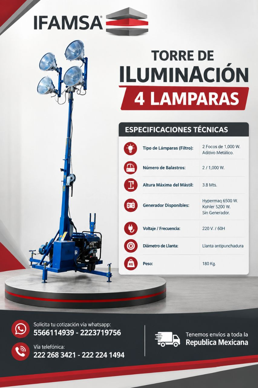 TORRE DE ILUMINACIÓN 4 LAMPARAS HYPERMAQ