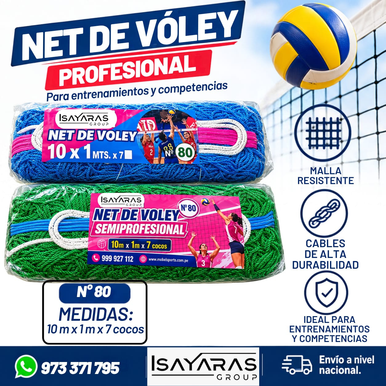 ¡NET DE VÓLEY N.º 80 – PROFESIONAL Y SEMIPROFESIONAL- ISAYARAS GROUP