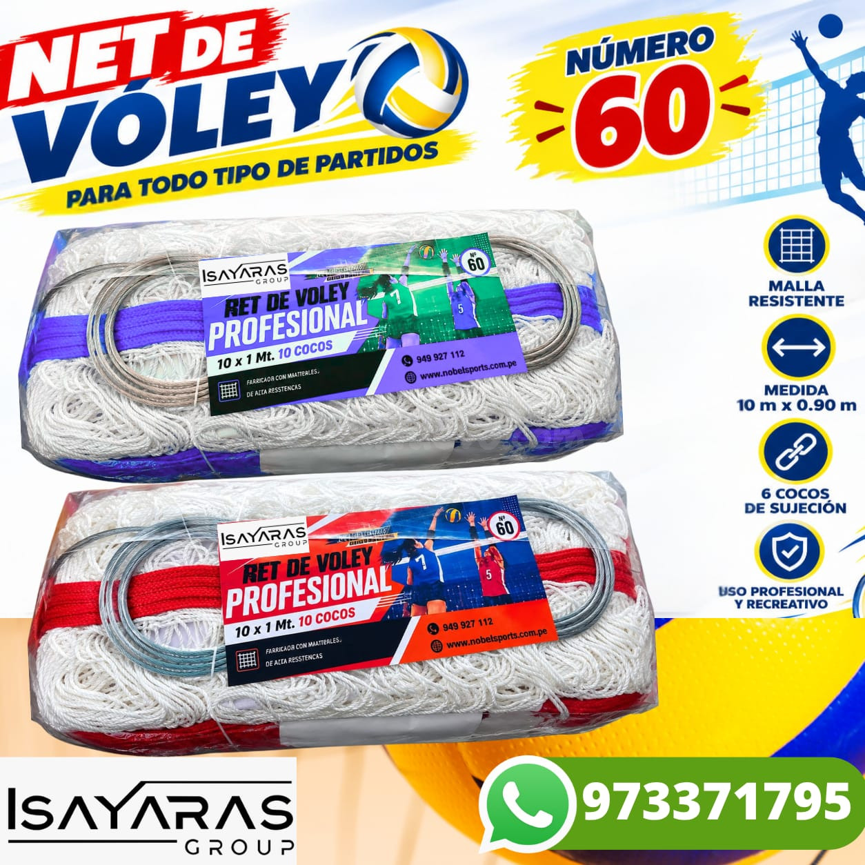 NET DE VOLEY PROFECIONALN°60 ISAYARAS GROUP TU MEJOR OPCION 