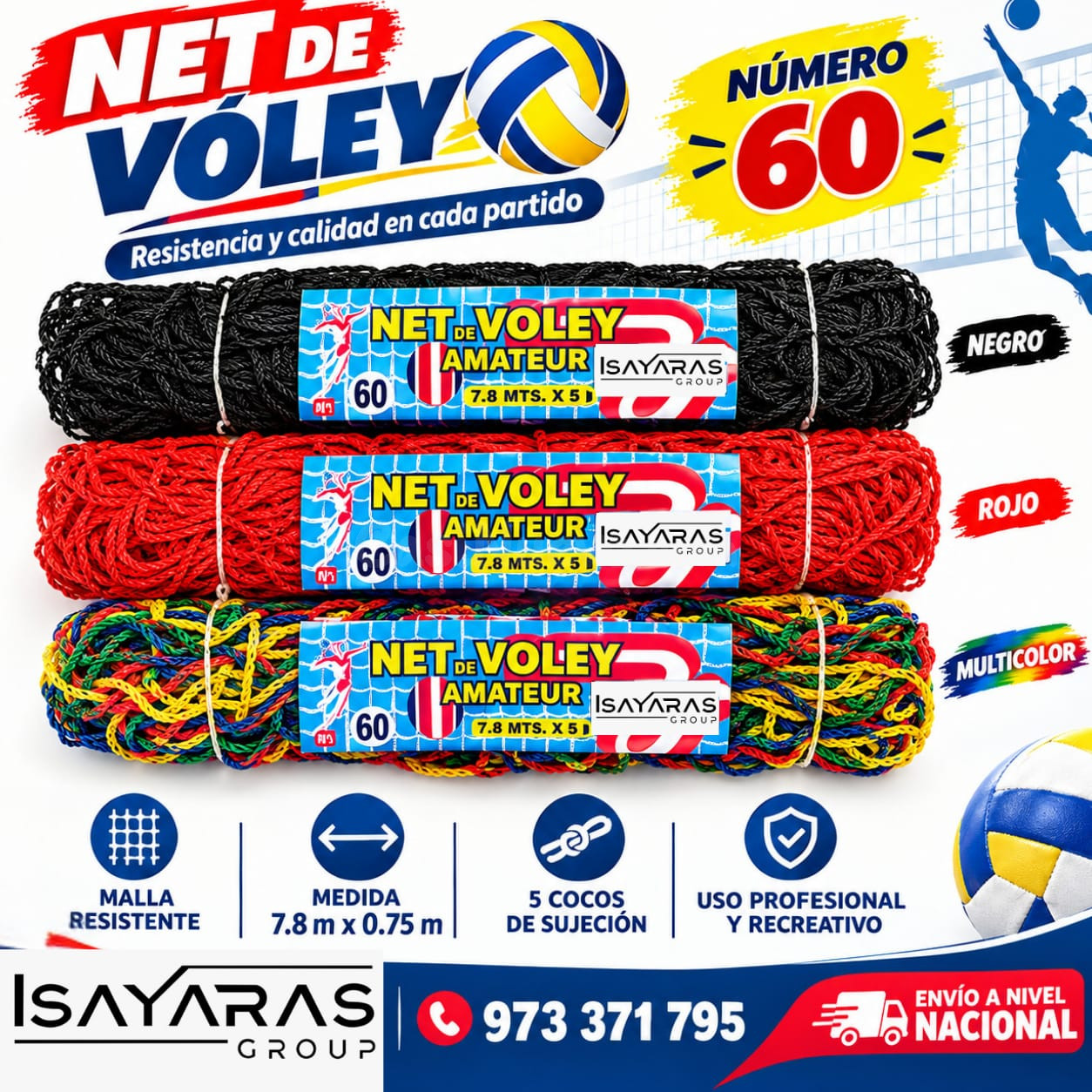 NET DE VÓLEY RECREATIVO N.º 60- 36- 24 USALO EN CASA - ISAYA