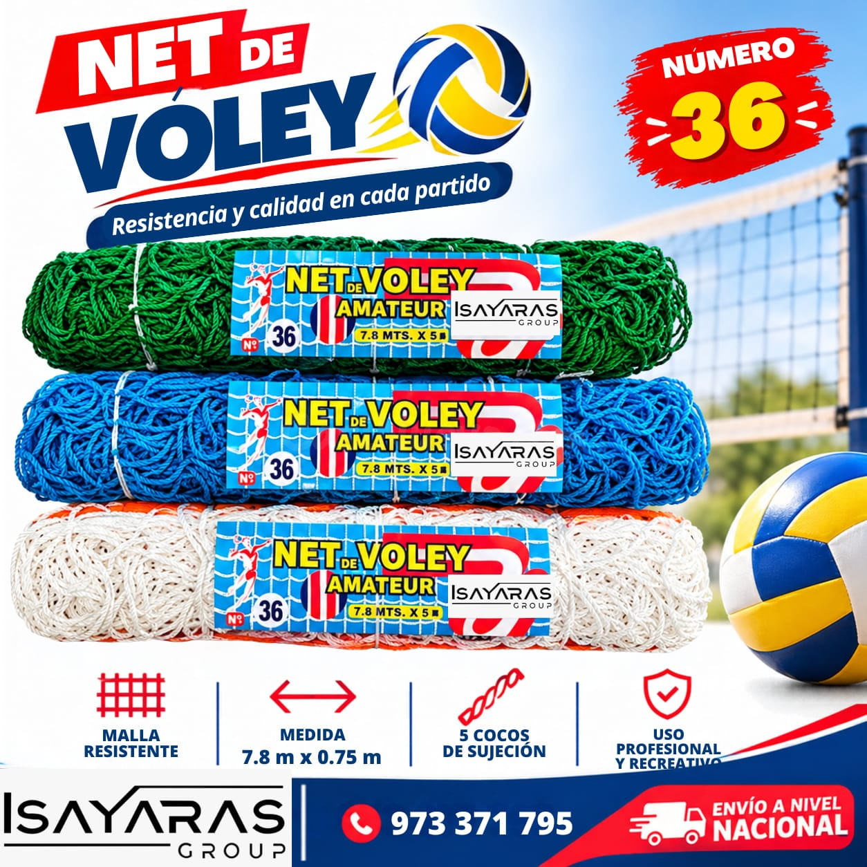 NET DE VÓLEY RECREATIVO N.º 60- 36- 24 USALO EN CASA - ISAYA - foto 2