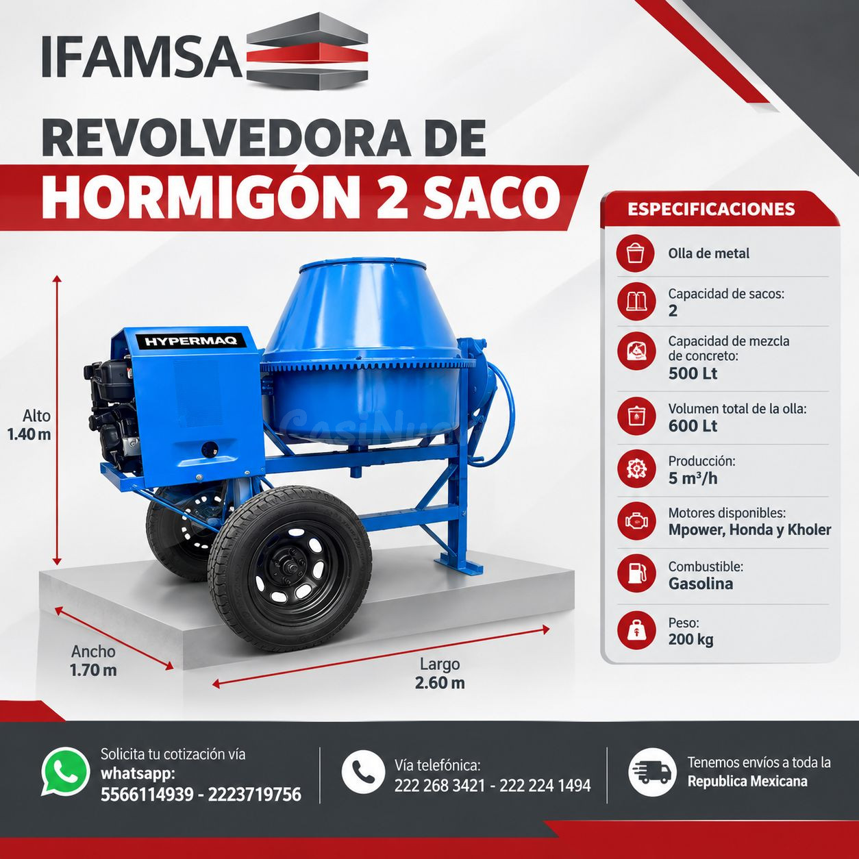 REVOLVEDORA DE HORMIGÓN 2 SACOs