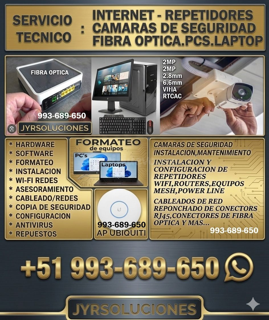 Solución a Problemas de Internet,Camaras vigilancia,Fibra optica,y Soporte de PC,Laptop